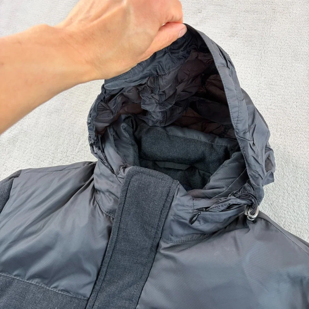 Banana Republic Down Puffer Jacket‎ Men Small Grey Wool Blend Hidden Hood Zip Up